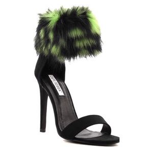 Neon & Black Fur Strapped Heels